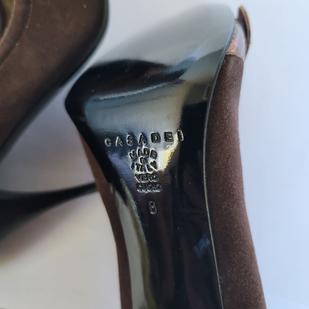 Casadei Suede Heels Pumps Embellished With Stones & Buckle Detail. Size 8 - Picture 11 of 12